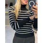 Blusa Abenção Listrada Com Gola Alta Preto