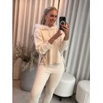 Blusa Com Pele No Capuz Bege 
