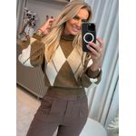 Blusa Biamar Fio Pluma Gola Alta Geométrica Marrom Escuro