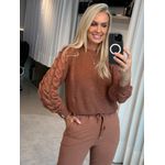 Blusa Abenção Com Manga Trançada Marrom 