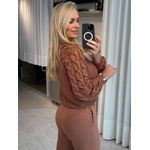 Blusa Abenção Com Manga Trançada Marrom 