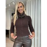 Blusa Trabalhada Com Gola Removível De Pele Marrom 