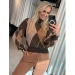 Blusa Biamar Geométrica Gola Alta Marrom 0905 