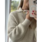 Blusa Biamar Alongada Canelada com Gola Transpassada Bege | Areia 1506a