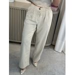 Calça Reta Em Linho Com Bolso Faca Bege 