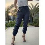 Calça Cargo Em Linho Azul marinho