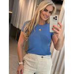 Blusa Canelada Biamar Com Gola Redonda Azul