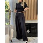 Calça Biamar Pantalona Com Pregas E Bolsos Faca Preto 1707 
