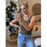 Regata Biamar Canelada Em Algodão Com Decote Quadrado Verde 1311 