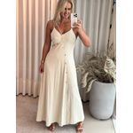 Vestido Aura Longo Com Botões Dourados Bege