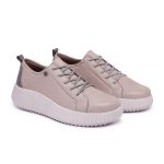 Tênis Feminino Casual Linha Mary Ref.:1610 Off White/ Metalizado Prata