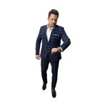 Costume Azul Quadriculado Slim em Poliviscose - King Ternos
