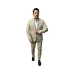 Costume Quadriculado Bege Slim em Poliviscose - King Ternos