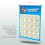 Banner Sala de Aula Aprendendo as horas + Grátis Suporte Para Pendurar 