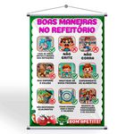 Banner Pedagógico Boas Maneiras no Refeitório + Grátis Suporte Para Pendurar 