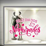 Adesivo Vitrine Feliz Dia dos Namorados Corações Rosa