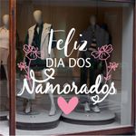 Adesivo para Vitrine - Feliz Dia dos Namorados Flores Coração