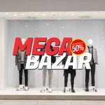 Adesivo Vitrine Mega Bazar 50% Promoção