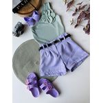 short social com cinto lilas 
