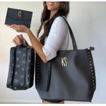 Kit Bolsa Feminina Sacola Grande Alça Superior + Necessairee Fecho Imã Alça Mão + Porta Documentos