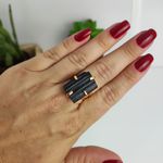 ANEL AJUSTÁVEL PEDRA TURMALINA NEGRA DOURADO - PROTEÇÃO