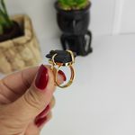 ANEL AJUSTÁVEL PEDRA TURMALINA NEGRA DOURADO - PROTEÇÃO