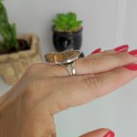 Anel Ajustável Pedra Olho de Tigre Prateado - Confiança e Abundância
