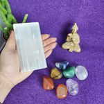 Kit Pedras 7 Chakras e Placa de Selenita – Alinhamento Energético