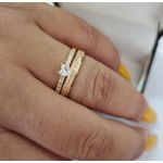 PAR DE ALIANÇAS 3'MM CRAVEJADA FOSCA - COM ANEL SOLITÁRIO MINI LOVE
