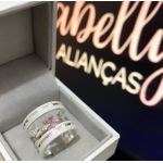 PAR DE ALIANÇAS 4’MM FOSCA COM FRISO - COM ANEL SOLITÁRIO MY HEART ROSA BEBÊ 