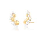 Earcuff Pérola Shell Flores Dourado
