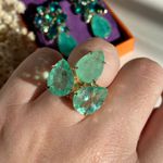 Anel 3 Gotas Turmalina Verde/Greenery Fusion Banho Ouro