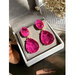 Brinco 2 em 1 Oval e Gota Pink Fusion