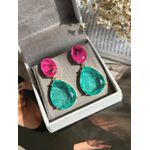 Brinco 2 em 1 Oval e Gota Turmalina e Pink Fusion