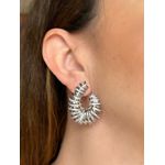 Brinco Argola Frontal Linhas Banho de Ródio Branco