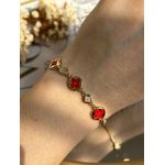 Pulseira Trevo Vermelho Banho Ouro