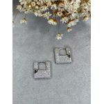 Argola Quadrada Cravejada Cristal Ródio Branco