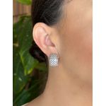Argola Cravejada Zircônia Quadrada Ródio Branco