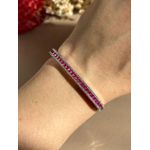 Bracelete Ródio Branco Safira Rosa Pink Fecho Clic