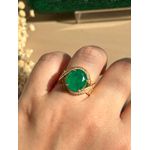 Anel Verde Esmeralda e Zircônias Ouro