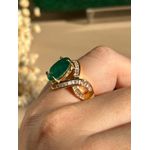 Anel Verde Esmeralda e Zircônias Ouro