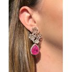 Brinco Três Flores Pink Banho de Ouro