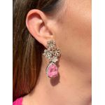 Brinco Três Flores Ligth Pink Banho de Ouro