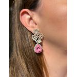 Brinco Três Flores Ligth Pink Banho de Ouro