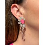 Brinco Luxo Flor Franjas Ligth Pink Ouro