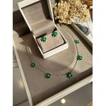Conjunto Brinco e Colar Trevo Coração Verde Esmeralda