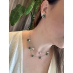 Conjunto Brinco e Colar Trevo Coração Verde Esmeralda