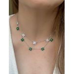 Conjunto Brinco e Colar Trevo Coração Verde Esmeralda