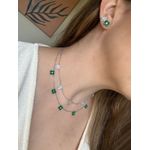 Conjunto Brinco e Colar Trevo Coração Verde Esmeralda