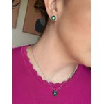 Conjunto Brinco e Colar Verde Esmeralda Banho Ródio Branco